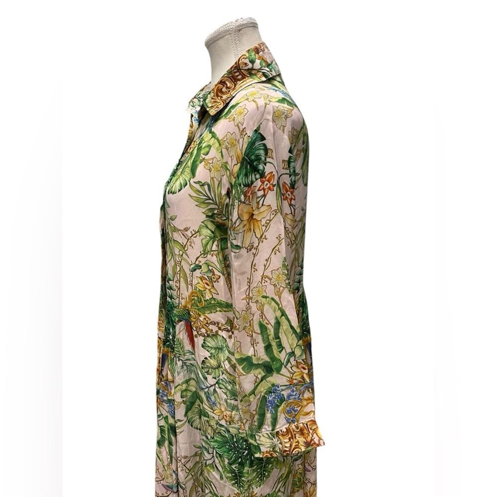 jayshree dalal Tropical Silk Blend Long Shirt Dress Sz:L - Picture 4 of 11
